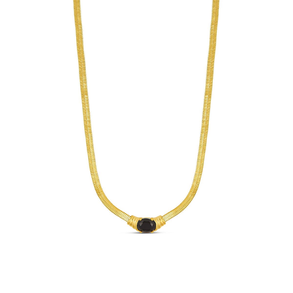 Onyx Stone Mesh Necklace Plated in 18K Gold