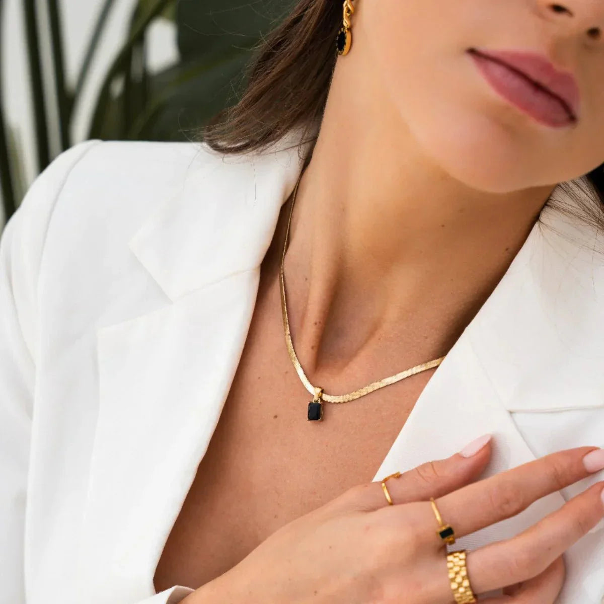 Mesh Necklace with Riviera Pendant, 18k Gold Plated