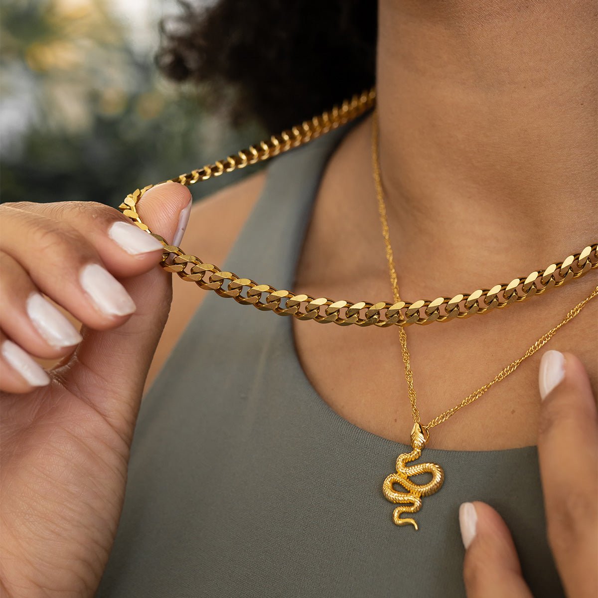 Snake Pendant Necklace Plated in 18K Gold