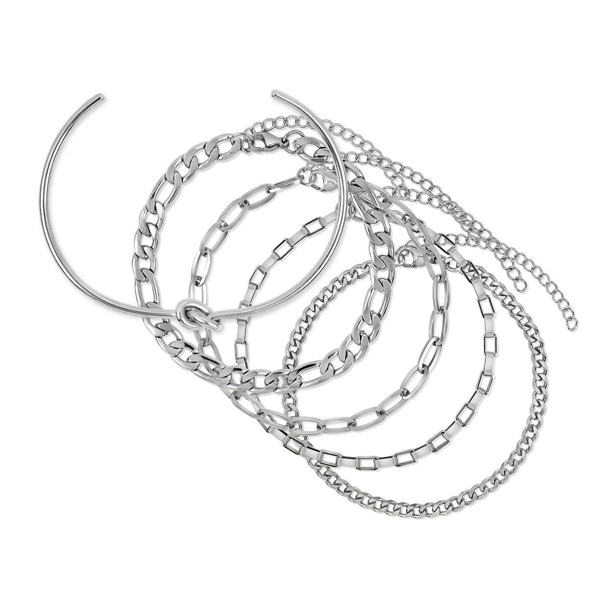 Elegance Bracelet Set &amp; Knot Bangle - Silver