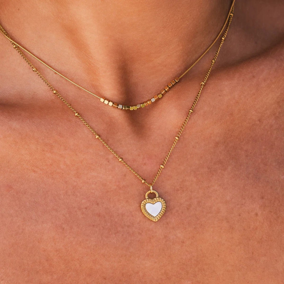 Mix of Marble Heart Necklaces Plated in 18K Gold