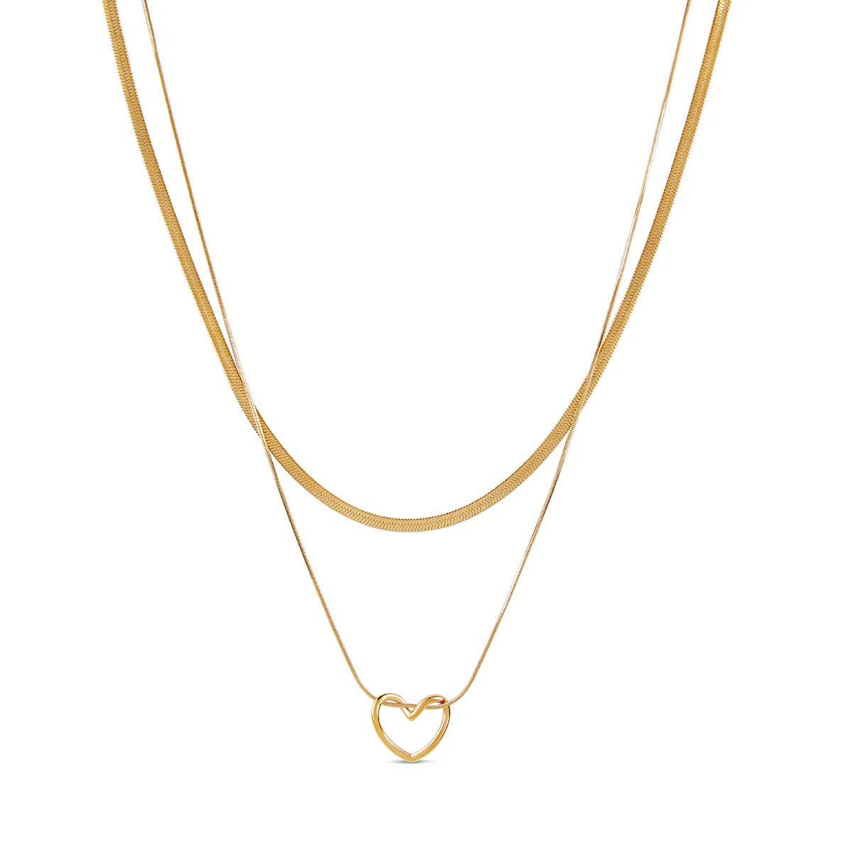 Minimalist Heart Necklace Set Plated in 18K Gold
