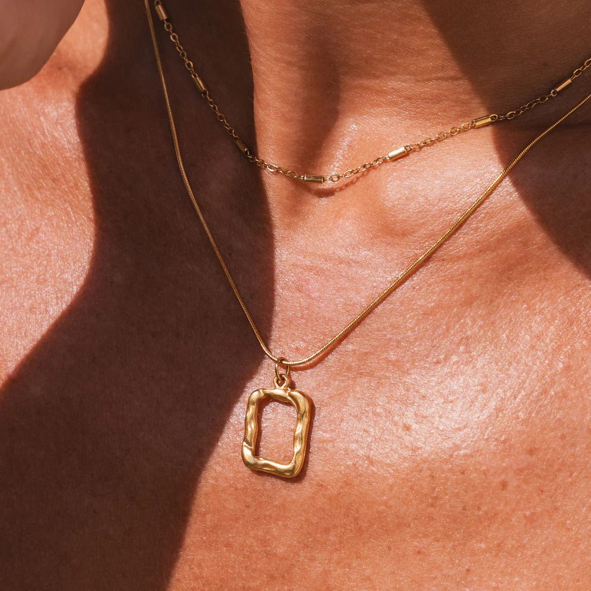 Mix of Necklaces with Abstract Pendant, 18K Gold Plated