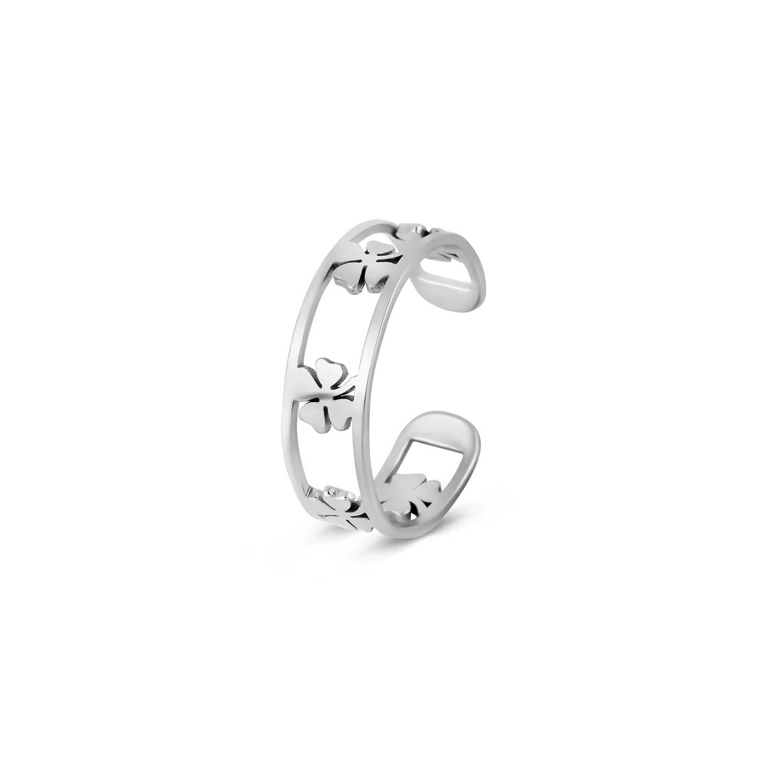 Adjustable Clover Ring - Silver
