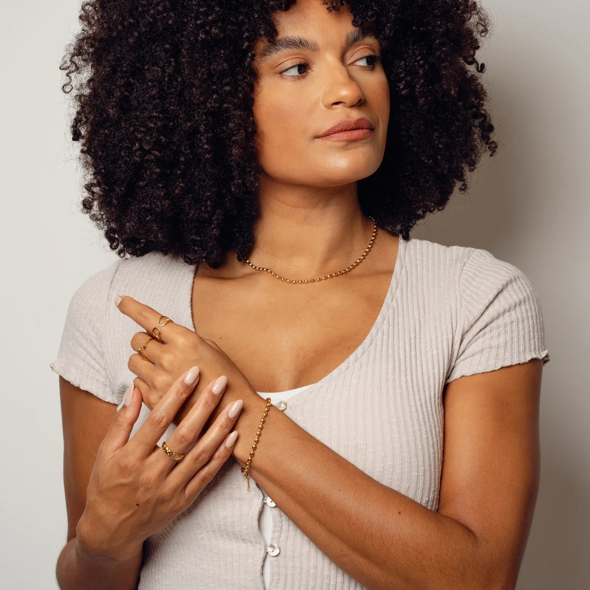 Necklace with Beads, 18K Gold Plated