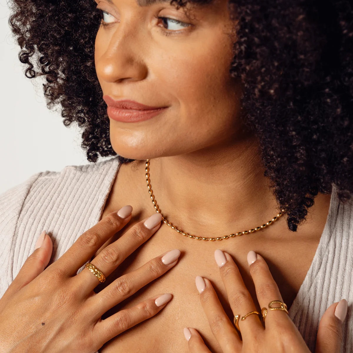 Necklace with Beads, 18K Gold Plated