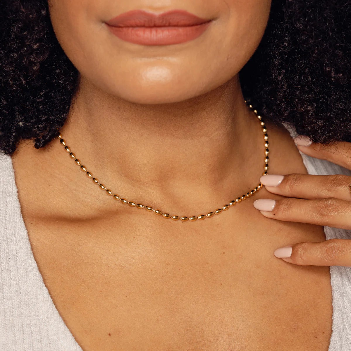 Necklace with Beads, 18K Gold Plated