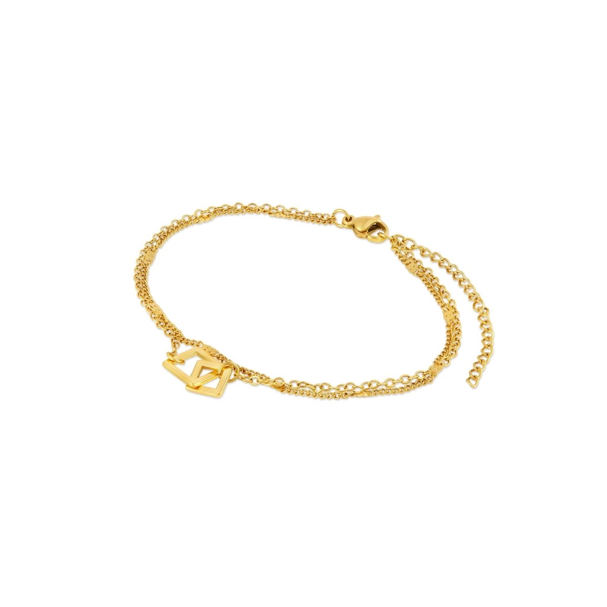 18K Gold Plated Square Link Pendant Bracelet