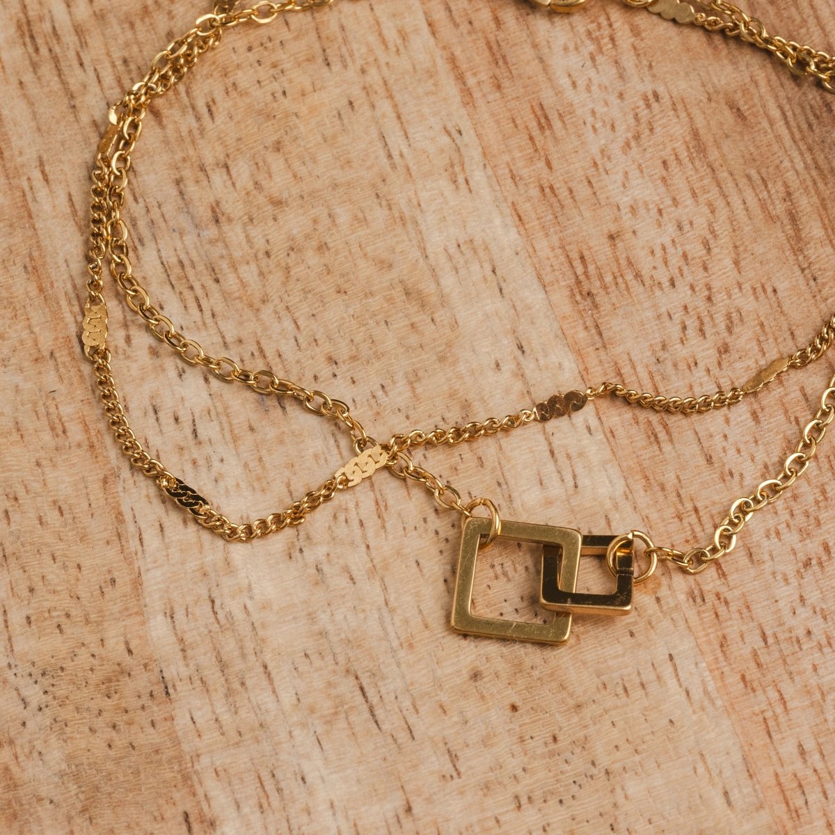 18K Gold Plated Square Link Pendant Bracelet