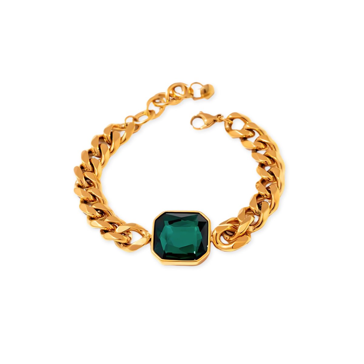 Rich Bracelet with Emerald Green Stone, 18k Gold Plated