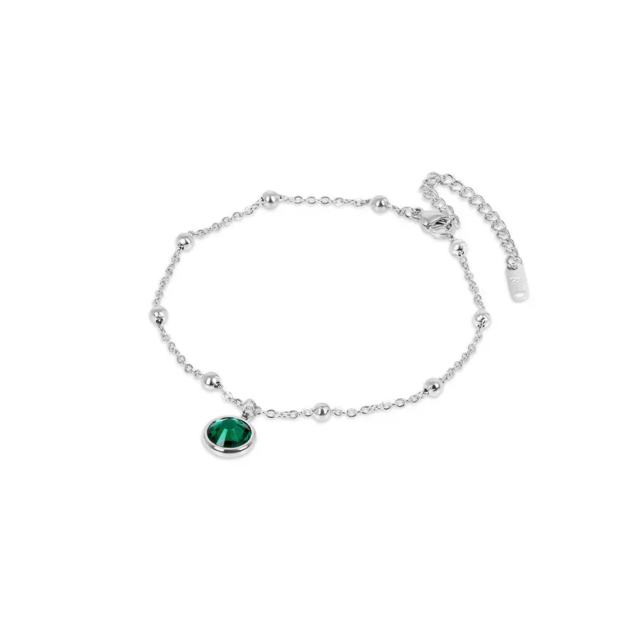 Emerald Anklet with Pendant - Silver